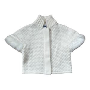 Janie and Jack Cream Cardigan Sweater with Faux Fur Accents Baby Girl 3-6 months